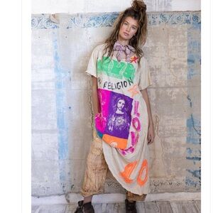 Magnolia Pearl Love Graffiti BF T Dress One Size Oversized Boho Art Tee Dress